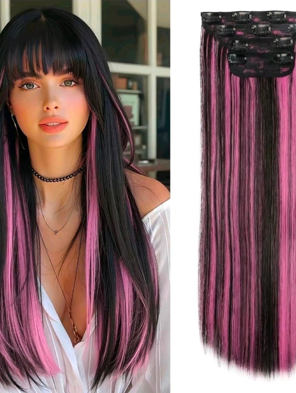 Pinkish mix Natural Black Clip Extensions (4Pcs-24 inch)